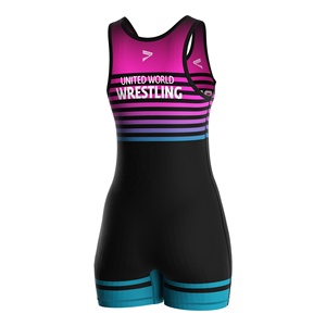 Combinaison de lutte une pièce ajustée en spandex et polyester pour hommes, vêtements d'arts martiaux, impression par sublimation, bleu, rose, noir - Product Image 5