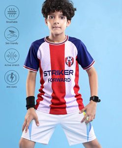 Conjunto de Camiseta y Pantalones Cortos de Fútbol para Niños, Rayas Rojas, Blancas y Azules, Uniforme de Fútbol Sublimado, Ropa Deportiva Personalizada para Equipos Juveniles - Product Image 2