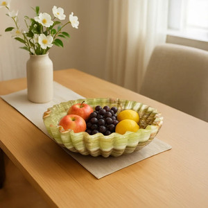 Cuenco Redondo Acanalado de Mármol Ónix Verde Oscuro, Resistente al Fuego, Moderno, para Cocina, Comedor, Sala de Estar, Revestimiento de Paredes - Product Image 3