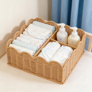 Ensemble de 2 paniers de rangement festonnés en acier inoxydable et rotin, tressés à la main, multifonctionnels, pour la décoration de la maison, de la cuisine et de la chambre d'enfant - Product Image 4