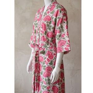 Robe en coton à imprimé floral pour femmes, col en V, manches trois quarts, longueur complète, tenue décontractée d'été, tissage doux, fermeture à cordon - Product Image 5