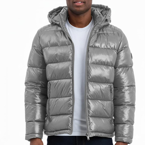 Vestes d'hiver matelassées brillantes personnalisées pour hommes, avec capuche, chaudes et rembourrées de duvet, pour l'extérieur - Product Image 1