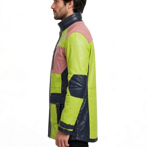 Amkoor Men's Genuine Leather Motorcycle <b>Jacket</b> Custom Color Block Stand Collar Windproof Autumn <b>Biker</b> <b>Jacket</b> - Product Image 4