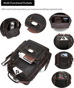 OEM Custom <b>Men</b> Vintage <b>Leather</b> Laptop <b>Backpack</b> 24L Hiking Travel <b>Backpack</b> - Product Image 3