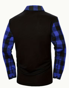 Chemise à manches longues en coton noir pour homme avec manches et col à carreaux bleus Hardihood International - Product Image 2