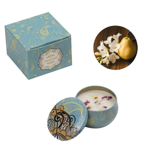 Bougie parfumée dans un boîtier décoratif avec couvercle et coffret cadeau, senteur Poire anglaise & Freesia, Rose, Lavande, plus de 80% d'ingrédients actifs - Product Image 3