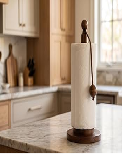 Porte-serviettes en papier moderne en bois avec barre de déchirage lestée pour la cuisine - Product Image 1