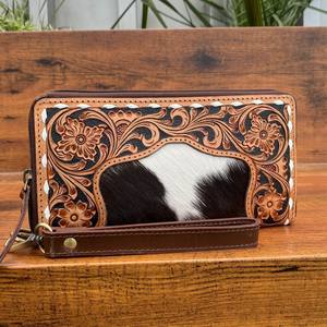 Porte-cartes en cuir de vachette usiné à la main avec blocage RFID au design de luxe personnalisé longs portefeuilles pour femmes pochette à fermeture éclair en cuir de vachette - Product Image 4