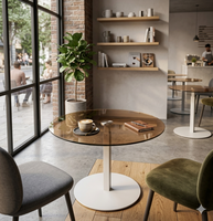 Table basse ronde moderne avec plateau en verre trempé et base en métal, meuble de salon minimaliste, facile à nettoyer