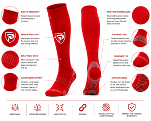 Chaussettes de football pour hommes Dumela, rouges, en spandex/nylon, tricotées, imprimées par transfert thermique, respirantes, à séchage rapide, antidérapantes - Product Image 5