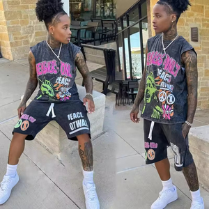 Custom <b>Heat</b> Transfer Printed Sleeveless T-Shirt and Shorts Set with Custom Logo Polyester/Cotton Quick Dry Summer Casual Wear - Product Image 1