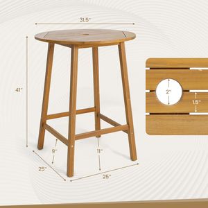 Tavolo alto da bar con foro per ombrellone e piano a doghe per esterni - Product Image 5