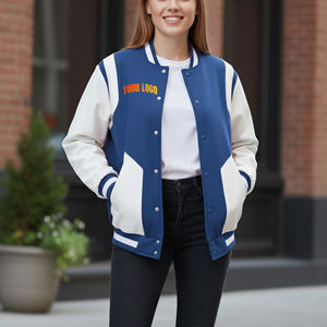 Nouvelle veste pour femme à bouton unique, avec patch brodé en sherpa, respirante, courte, avec motif lettres, veste varsity pour femme - Product Image 5