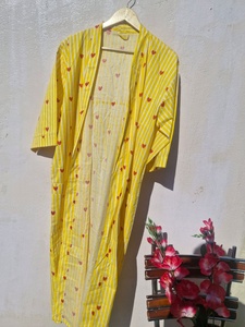 Robe Kimono en Coton à Rayures Cœur, Peignoir Léger Fait Main Imprimé au Bloc, Tenue de Détente Bohème pour l'Été, la Plage et le Spa - Product Image 6
