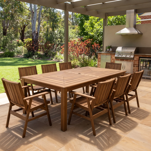 Ensemble de table de jardin en acacia/teck avec chaises, meubles de patio en bois massif, ronds/carrés, résistants aux intempéries, design rustique - Product Image 5