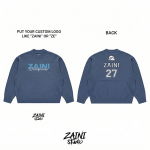 เสื้อสเวตเชิ้ตผู้ชายแบบซิปครึ่งตัว พรีเมียม ผ้าฝ้ายฟลีซ 100% น้ำหนัก 360 กรัม สีน้ำเงิน ปักลายตามสั่ง พิมพ์ลายโลโก้ด้านหน้า รับผลิตแบบ OEM สำหรับฤดูใบไม้ร่วง - Product Image 1