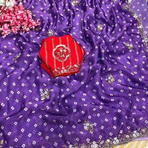 Sari en satin Bollywood haut de gamme et tendance avec imprimé numérique et pallu à sequins, et blouse non cousue par Royal Export - Product Image 6