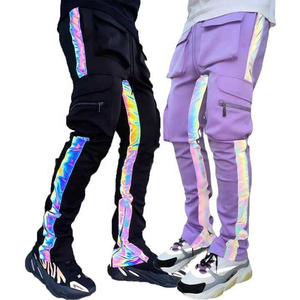Pantalones Deportivos Anchos de Algodón 100% con Rayas Laterales Brillantes Negras para Hombre, Venta al Por Mayor - Product Image 1