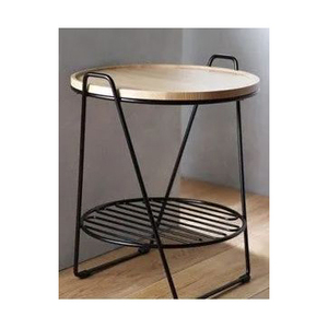 Contemporary Side <b>Table</b> With Wood Top And Iron Frame Storage Shelf Stylish New Design Accent End <b>Table</b> For Sofa <b>Bedside</b> Use - Product Image 1