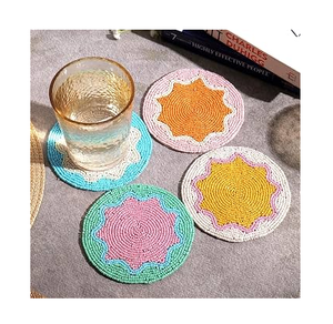 <b>Beaded</b> <b>Coaster</b> Flower <b>Coaster</b> Pink/Yellow/Gold Decoration Pieces Mats and Pads <b>Coaster</b> - Product Image 6