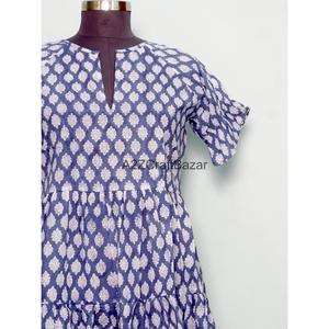 Robe courte pour femmes, printemps et été, 100% coton, imprimé floral, tissu tricoté, manches courtes, silhouette en A, respirante, pour les fêtes - Product Image 2