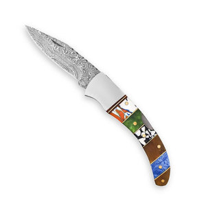 Damascus Steel Folding Knife Handmade Compact Pocket Knife Patterned Steel Outdoor <b>Camping</b> Hiking Fishing Travel Work <b>Tool</b> - Product Image 3