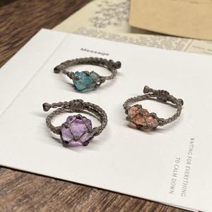 Anillos de Macramé con Amatista y Aguamarina en Bruto |   Joyería con Piedras en Bruto Certificadas por IGI |   CREACIONES HARI OM - Product Image 3