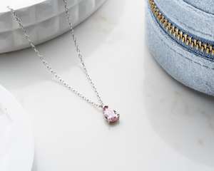 Pendentif en améthyste clair taille poire, pierre de naissance, en argent sterling 925, collier délicat, parure de bijoux fins, plaqué or, cadeau - Product Image 1