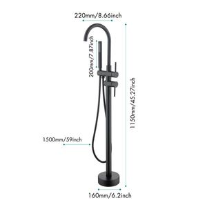 Robinet de baignoire sur pied avec douchette à main, noir mat, débit élevé, pivotant, pour villa - Product Image 3