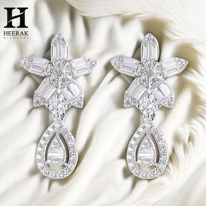 Custom Gold Baguette <b>Diamond</b> Floral Drop <b>Earrings</b> Teardrop Halo <b>Dangle</b> <b>Earrings</b> for Women - Product Image 6