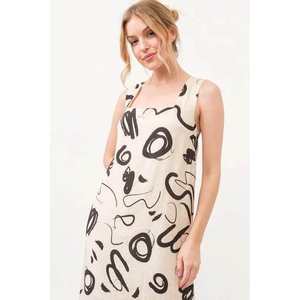 เดรสยาวสีเบจพิมพ์ลายแบบนามธรรมของ Veloro คอทรงเหลี่ยม ไซส์ S ดีไซน์โดดเด่นมีสไตล์ ผลิตด้วยมือ - Product Image 2