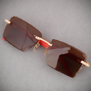 <b>Rimless</b> Rectangle <b>Sunglasses</b> Polarized Lenses Rose Gold Frame Crystal Accents Unisex Adult Sun Protection - Product Image 3
