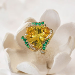 Anillo de Cóctel de Flores de Lujo, Oro de 18K, Topacio, Esmeralda y Diamantes, Joyería Fina para Mujer - Product Image 1
