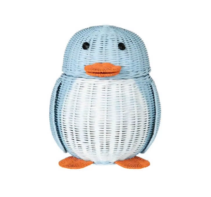 Nouveau design tendance, panier de rangement en rotin bleu en forme de pingouin, fait main, tissé, avec couvercle, en provenance du Vietnam, vente en gros - Product Image 1