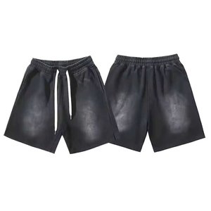 Black <b>Spray</b> Wash Summer Shorts 300 GSM French Terry <b>Fabric</b> Shorts With Pockets Screen Printing Meeroos - Product Image 3