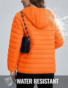 Veste matelassée à capuche orange avec fermeture éclair, coupe-vent, manteau d'hiver décontracté unisexe, coupe régulière, coque en polyester - Product Image 3