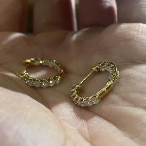 Tishya Diamond 1.50Ct Round Cut Moissanite <b>Huggie</b> Hoop Earrings 14K <b>Solid</b> Yellow <b>Gold</b> Women's Fine Jewelry Gift - Product Image 2