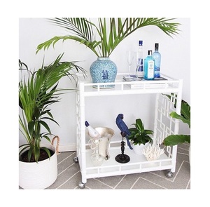 Modern White Metal Bar Cart with Lattice Design Multi-Functional <b>Serving</b> <b>Trolley</b> for Living Room Indoor Use - Product Image 1