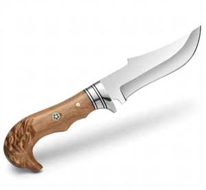 Outil utilitaire d'extérieur à lame fixe artisanal avec manche en bois sculpté en forme de tête d'aigle - Product Image 3
