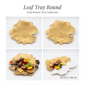 Bandeja de Servicio de Aluminio Contemporánea WB INC de 23 Pulgadas, Hecha a Mano, Chapada en Oro, con Diseño de Hoja de Loto, para Ramadán y Bodas - Product Image 6