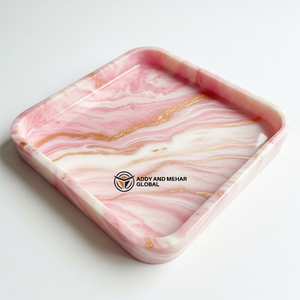 Wholesale Custom Marbled Resin Storage Tray Elegant Square Decorative Plate with Gold Rim Premium Quality Resin <b>Crafts</b> with - Product Image 1