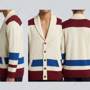 Cardigan d'hiver personnalisé ODM pour homme, style universitaire, 100 % acrylique, ivoire nacré, col, poignets et ourlet en tricot côtelé - Product Image 2