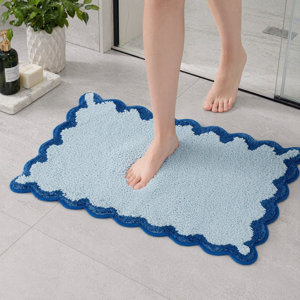 Alfombra de Baño Azul con Borde Ondulado, Ultra Suave y Afelpada, Lavable a Máquina, Venta al Por Mayor - Product Image 5