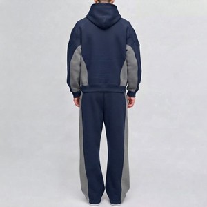 Men's Light Blue Full <b>Zip</b> <b>Hooded</b> Sweatshirt Set Solid Color Cotton Tracksuit Regular Fit Casual Jogger Outfit Winter Printed - Product Image 2