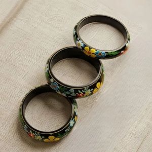 Bracelets à motif floral pour femmes, ensemble de bracelets vintage en résine acrylique, bijoux cadeau, style ethnique indien traditionnel, lot de 3 - Product Image 5