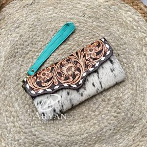 New Premium Designer Hand Tooled Genuine Cowhide Leather Clutches Large Capacity Multiple <b>Card</b> Slots <b>Wallet</b> Purse for Women's - Product Image 1