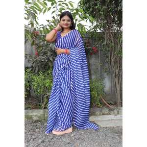 Georgette lehriya Sari impreso en azul - Product Image 1