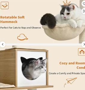 Árbol para Gatos Moderno Beige de 4 Niveles, Torre de Escalada para Gatos de Lana y Sisal, Mueble Rascador para Interiores con Hamaca y Condo - Product Image 3