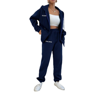 Customized Eco-Friendly Women's Sweat Pants Hoodie 2-Piece Tracksuit Set Sexy Long Sleeve <b>Crop</b> Hoodie <b>Jogger</b> Pants Matching Set - Product Image 2