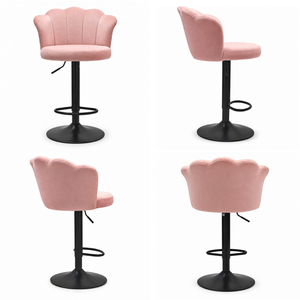 <span class=keywords><strong>Taburete</strong></span> de Bar Ajustable DM de Terciopelo con Respaldo en Forma de Pétalo y Base de Metal Negro para Isla de <span class=keywords><strong>Cocina</strong></span> y Bar de Hotel - Product Image 3